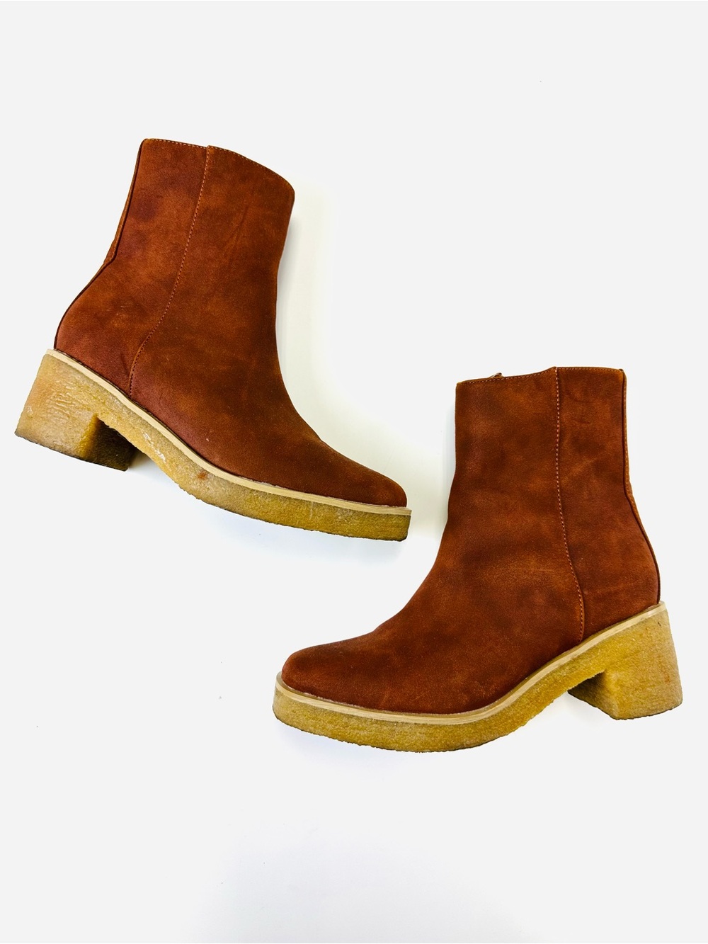 Matisse Coconut Elsa Rust Crepe Sole Side Zip Ankle Boots Size 7 Chunky heel